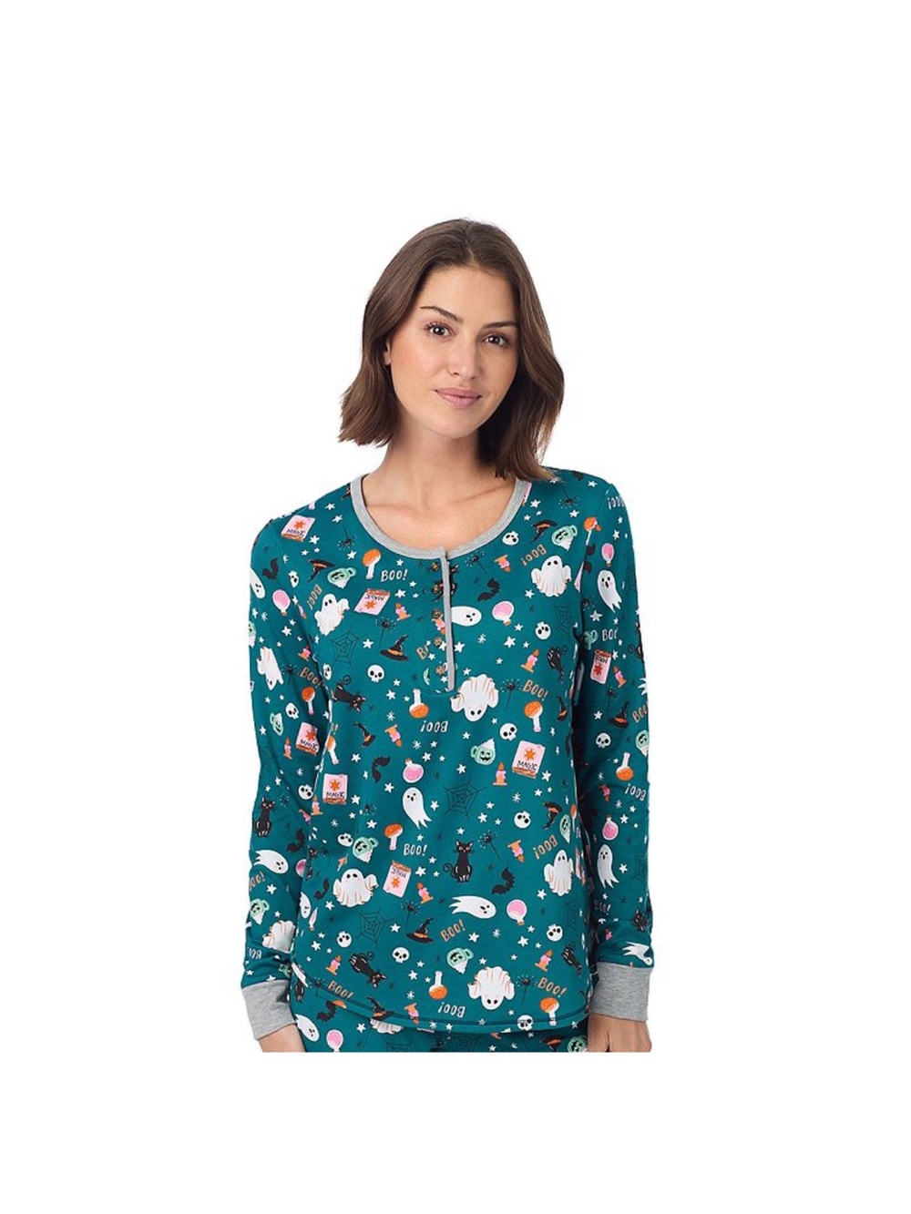 Cuddl Duds NWT Teal Holiday Print Long-Sleeve Pajama Set - Picture 3 of 4